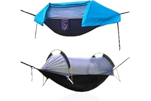 OHMU 440Lbs Camping Hammock with Mosquito Net and Rainfly Cover,2 Persons 4 in 1 Lightweight Backpacking Ground Hammock Tent Blue