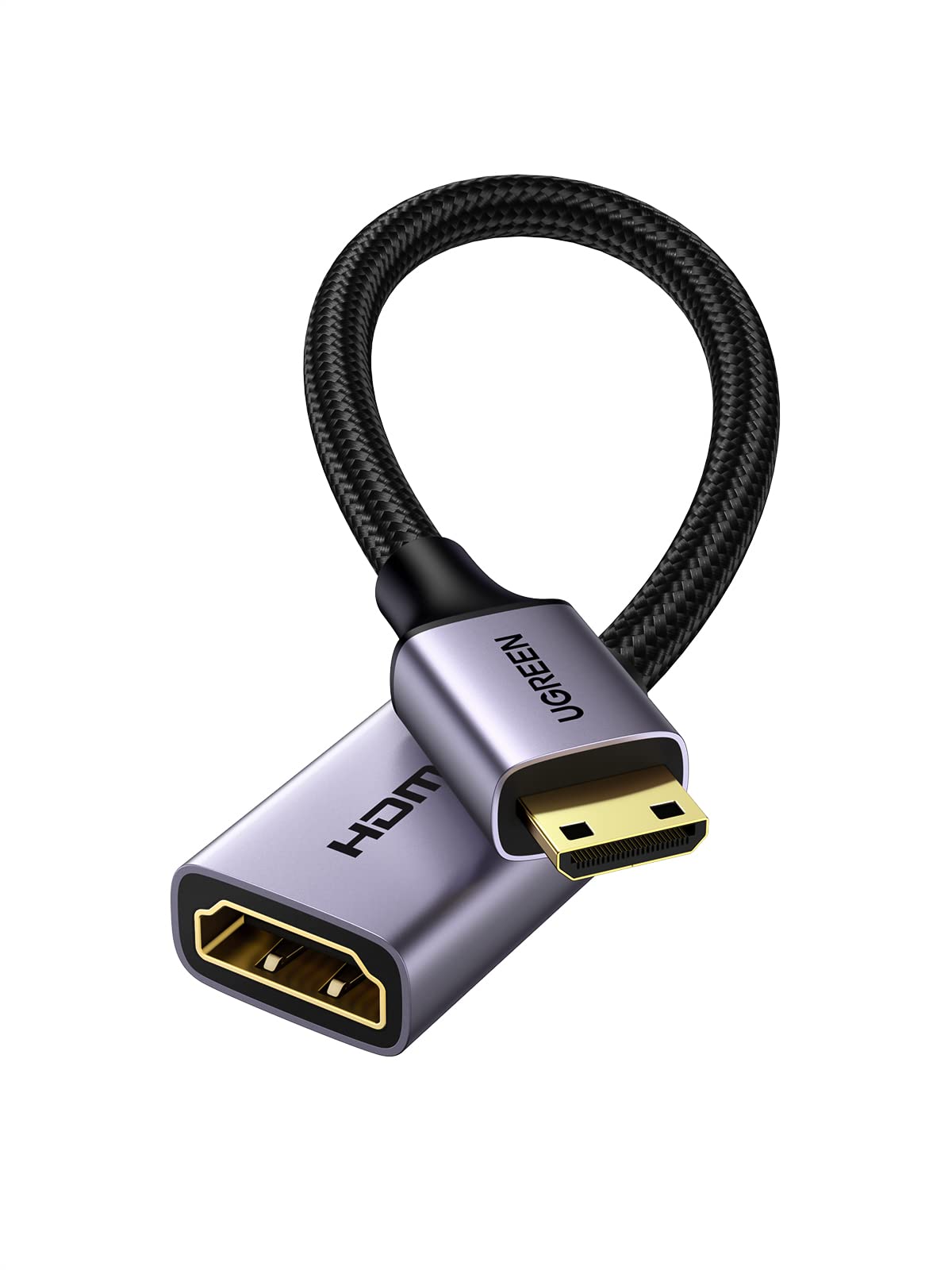 UGREEN Mini HDMI 変換 オスメス ミニHDMI 変換ケーブル (ミニHDMIタイプCオス - タイプAメス) HDMI 2.0 4K@60Hz ハイスピード 変換アダプタ グレー 25cm商品画像