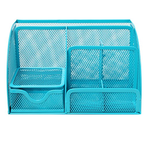 MyGift Multipurpose Turquoise Blue Metal Mesh 6 Compartment Desk