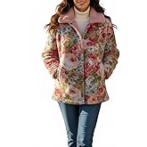 Akivide Women's Winter Casual Cute Floral Fleece Jacket Oversized Soft Warm Fuzzy Button Sherpa Coat