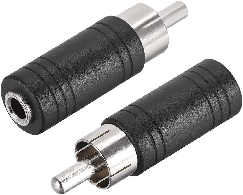 sourcing map RCA Male to 3.5mm Female Connector Stereo Audio Video Adapter Coupler Converter Black 2Pcs