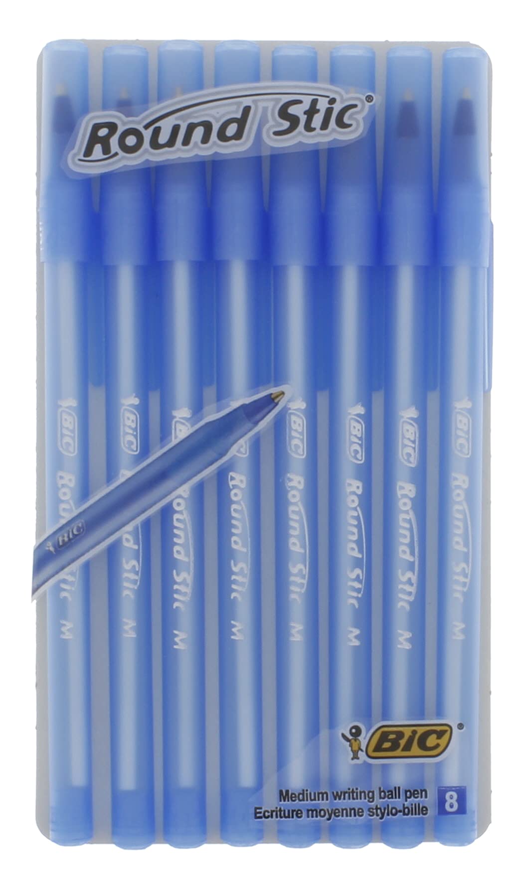 Bic Round Stic Medium Writing Ball Pen - BLUE - PACK OF 8