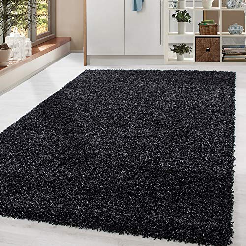 HomebyHome Shaggy Hochflor Teppich, 140x200 cm, Anthrazit, weich, flauschig, modern, einfarbig, Vielseitig einsetzbar im Wohnbereich, für Wohnzimmer S
