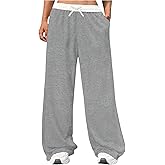 Milumia Girl's Elastic Sweatpants Y2k Wide Leg Loose Baggy Casual Pants with Pocket