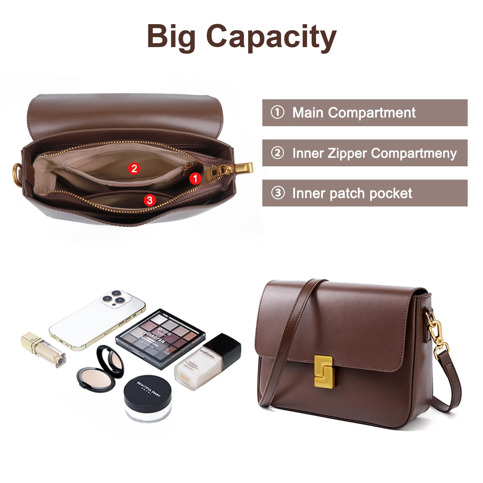 Shoulder Bags for Women, Genuine Leather Crossbody Purses Vintage Handbags-Adjustable Strap Designer Bags