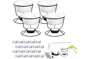Luvan 4Pcs Fondue Pot Set for Chocolate Butter Cheese, 5oz Butter Warmer for Seafood with 20 Tealight, Ceramic Bowl Oven Microware Dishwasher Safe,Perfect for family dip Fruit,Dessert,Snack