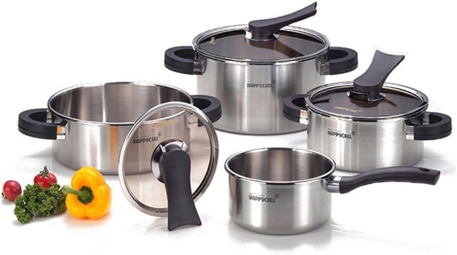 Happycall]3-PLY Clad Method Stainless Steel Both Hands Pot,Single Hand Pot,Gomsot Pot Dining Room Kitchen Hotpot Fondue Pasta Pots 8 Piece Stainless Steel Pot Set Kitchen Aluminum Metal Gray