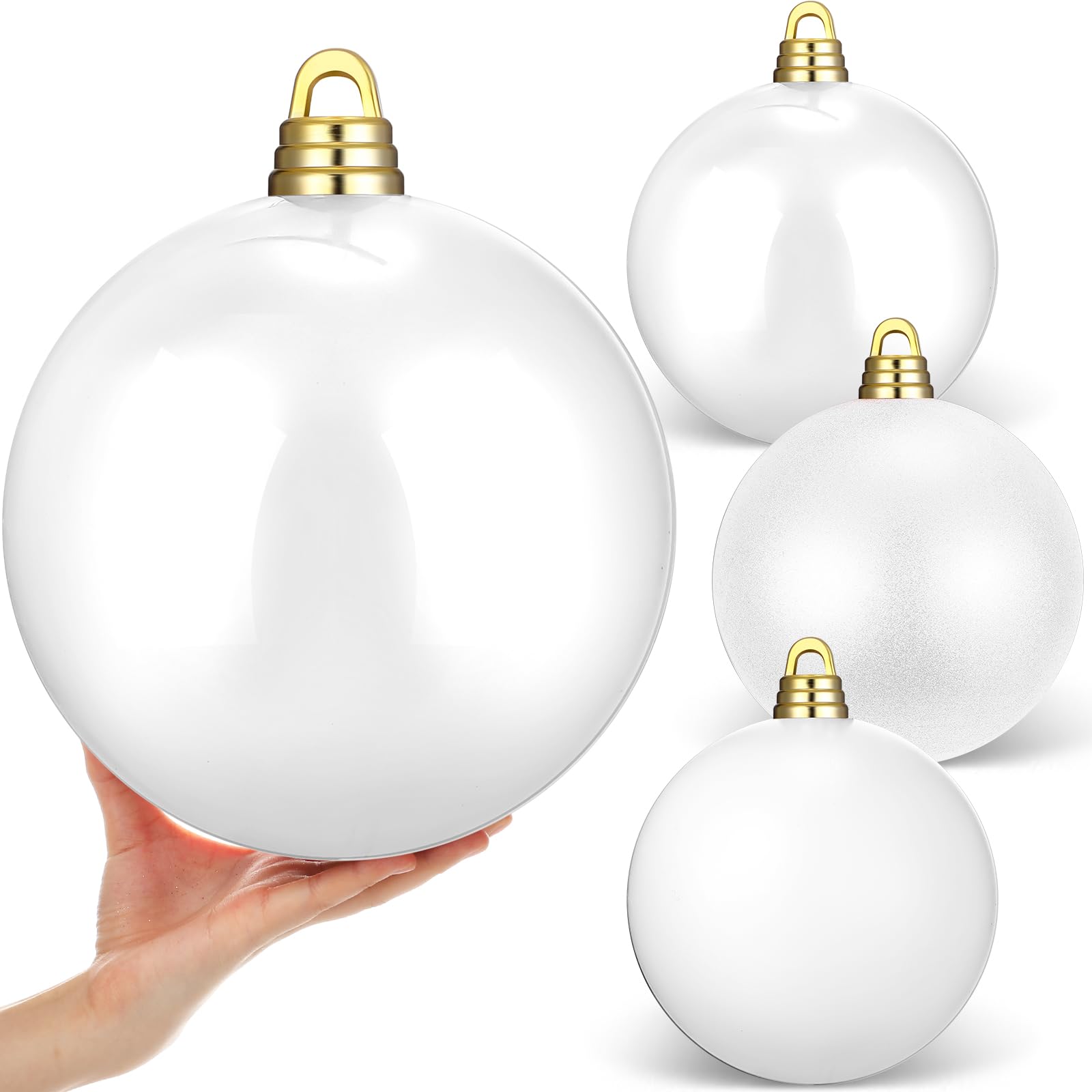 Photo 1 of ***MINOR DAMAGE*** Shappy 4 Pcs 10 Inch Large Christmas Ball Ornaments Hanging Tree Ornament Balls Decorations Vintage Commercial Plastic Ball Ornament with Hanging Loop Large Christmas Decoration (White)