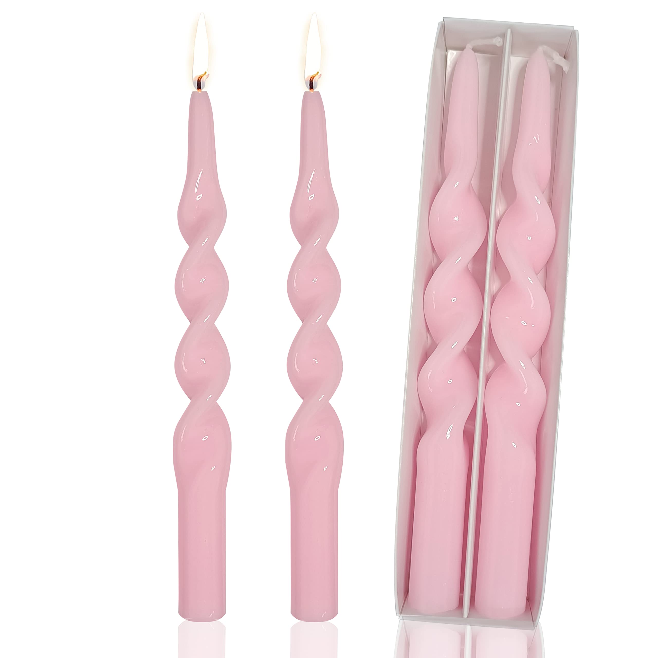 Photo 1 of 10 Inch Handmade Spiral Candles-Set of 2 Twisted Taper Candle for Holiday Wedding Party Home Dinner Decoration Party(Pink)