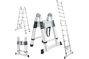 ATTRACOAST 14.5FT Telescoping Ladder,330lbs Aluminum Extension Folding Ladder,Portable Collapsible Ladder with Non-Slip Feet & Stabilizers,Multi-Purpose Retractable Lader for RV or Outdoor Work