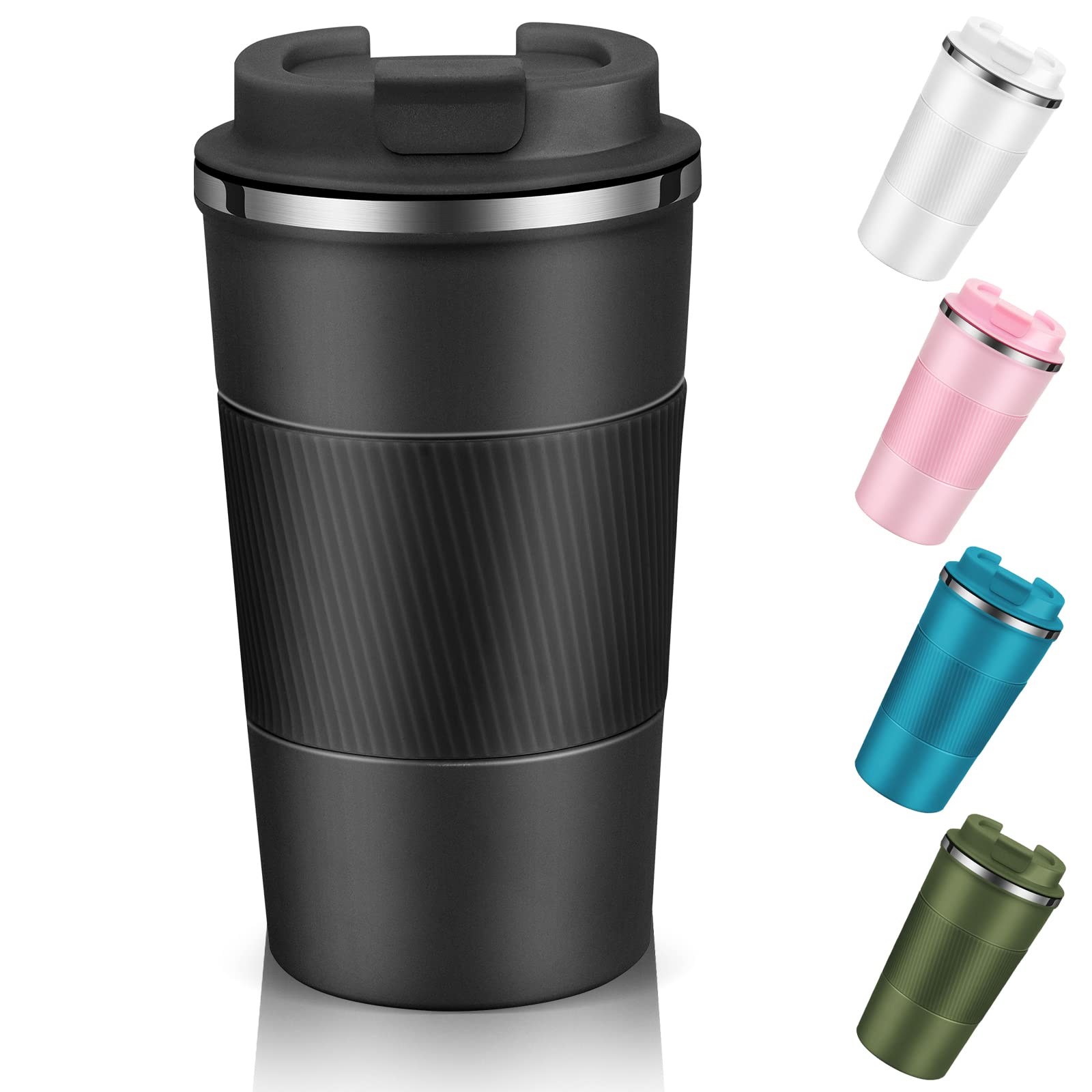 Travel Mug with Leakproof Lid,Insulated Reusable Coffee Mug for Hot&Cold Drinks/Tea,Portable Stainless Steel Thermal Takeaway Travel Coffee Cup for Car/Outdoor/Picnic/Office/School (510ml Black)11