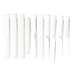 Mythus 10Pc Carbon Haircut Comb Kit White Color Professional Salon Hairdressing Comb Antistatic Heat Resistant