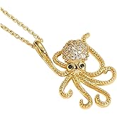 LUSSO 14k Yellow Gold Ocean Series Scallop Fish Octopus Necklace For Women, Marine Biology Collarbone Octopus Pendant Necklace - Cute Fun Octopus Jewelry, Sea Animal Necklace Summer