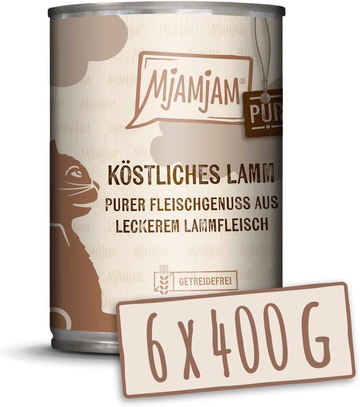 MjAMjAM - premium wet food for cats - pure meat enjoyment - delicious pure lamb, pack of 6 (6 x 400 g), grain-free with extra meat