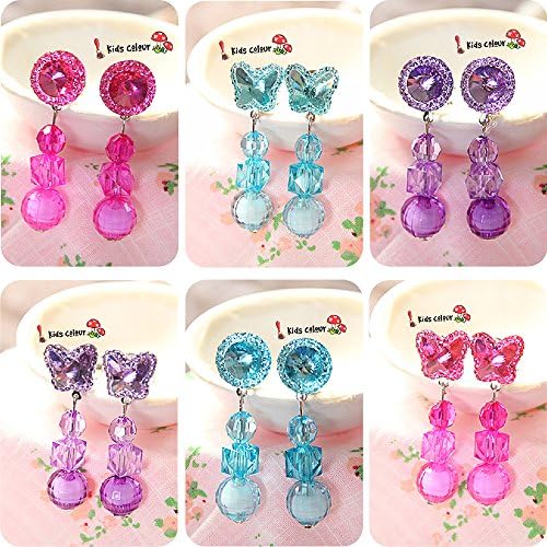 Elesa Miracle Kids Little Girl 6 Pairs Shiny Princess Clip-on Earrings Value Set Kids Pretend Play Dress Up Favor Clip-on Earrings