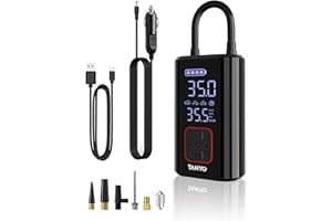 TANYO Tire Inflator Portable Air Compressor, 12V DC Air Pump for Car Tires with 150 PSI Electric Air Pump Digital Pressure Gauge LED Light, Cordless Air Compressor for Car Bike Motorcycle Ball(Black)