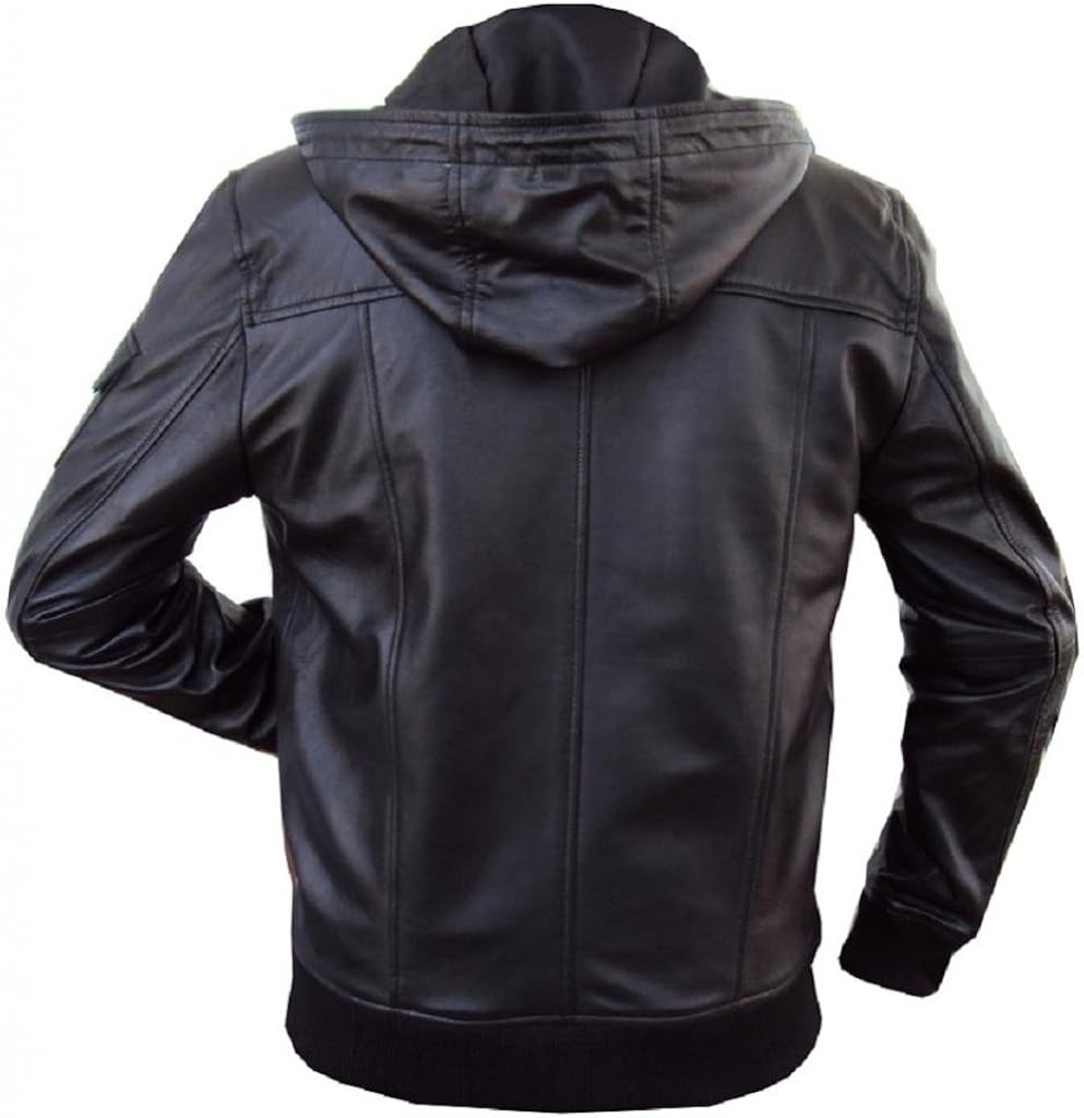 leather hooded jackets mens amazon