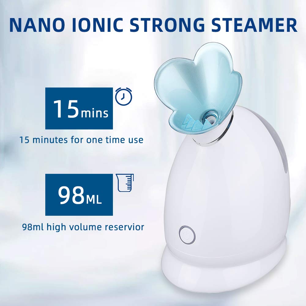 Facial Steamer, 10X Penetration 98ML, RUEOO Nano Ionic Face Steamer, Cleansing Pores Humidifier Steamer with 15min Steaming Time, plus Blackhead Remover Kit and Hair Band Moisturizing Steamer: Beauty
