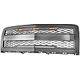 IKON MOTORSPORTS, Grille Compatible With 2014-2015 Chevrolet Silverado 1500, Matte Black Front Bumper Hood Mesh Grill with Amber Signal Light