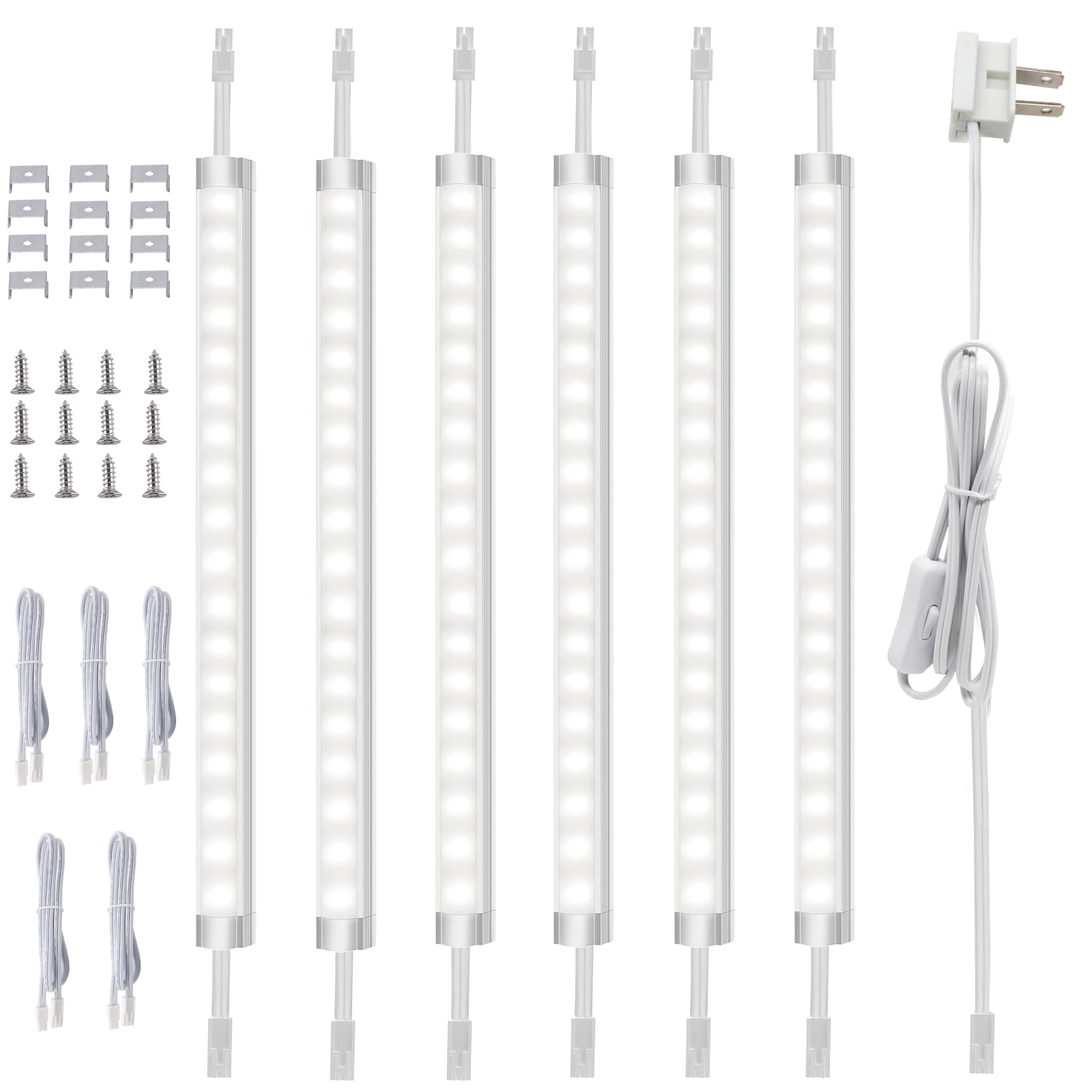 Photo 1 of AIBOO Under Cabinet Lighting, Dimmable 12 inch Under Counter Lights, 120V Plug in & Hardwired, Linkable LED Closet Lights for Kitchen, Shelf, Workbench, Desk,Cupboard,Garage (6 PCS),Cold White 6000K