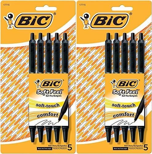 BIC Feel Soft Touch Pens, Medium Point, Pack of 10 Pens, Black Ink (17715)
