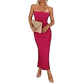 PRETTYGARDEN Women's Summer Bodycon Maxi Tube Dress Ribbed Strapless Side Slit Long Going Out Casual Elegant Party Dresses