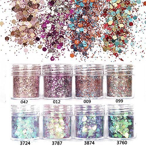 8 Boxes Nail Glitter Chunky Sequins Iridescent Flakes Ultra-thin Tips Colorful Mixed Paillette For Face Body Hair Nail Art by Beross