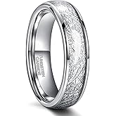 Greenpod 4mm 6mm Tungsten Rings for Men Women Silver Dome Polished Meteorite Inlay Ring Wedding Bands for Him Size 4-13