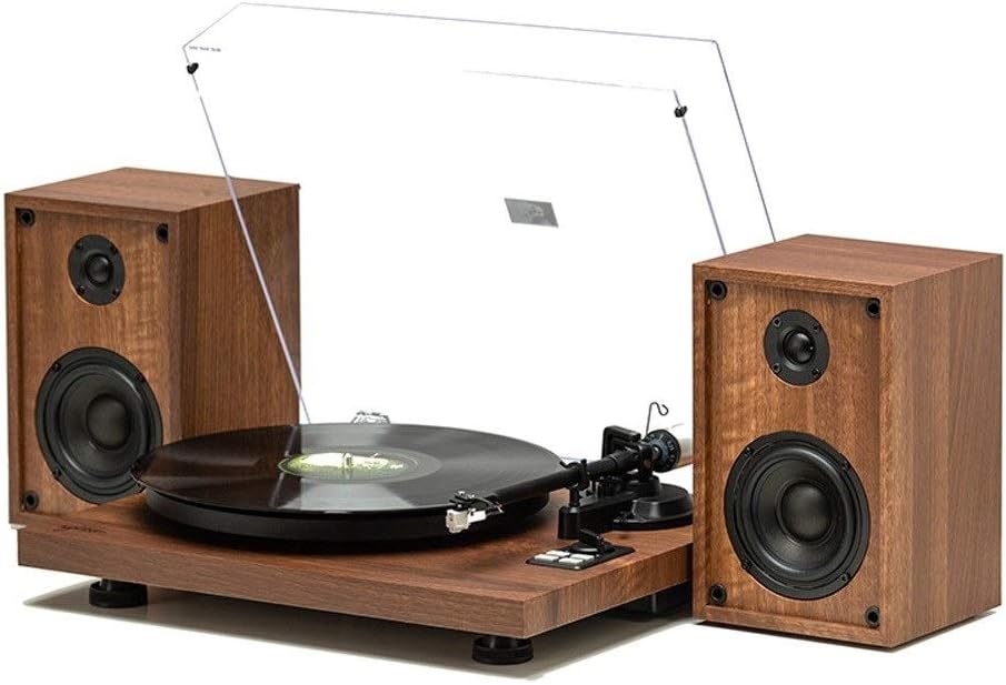 modern record player with speakers