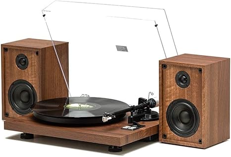 stereo record player with speakers