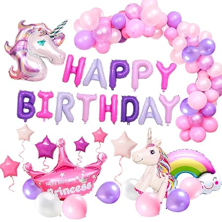 MMTX 62 Stück Einhorn Party Dekorationen Supplies Mädchen, mit 2 Stück Einhorn Ballon, Alles Gute zum Geburtstag Ballon Banne