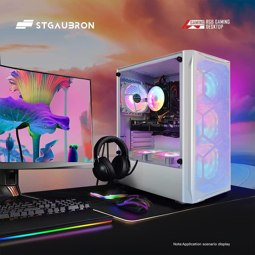 STGAubron Gaming Diamond Desktop, Intel Core i7 3.4 GHz up to 3.9 GHz, 16G RAM, 512G SSD, WiFi, BT 5.0, GTX 1660 Ti 6G GDDR6, RGB Fan x 6, RGB Keyboard & Mouse, Windows 11 Home