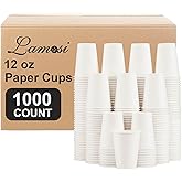 Lamosi 1000 Count 12 oz Paper Coffee Cups Bulk, Disposable Paper Cups for Hot or Cold Drinks, 12 Ounce White Beverages Water Cups for Party, Picnic, Travel, Events
