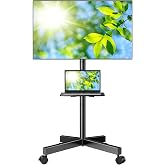 PERLESMITH Rolling TV Stand, Mobile TV Stand for 23-60 Inch LCD LED TVs, Tilt TV Stand Wheels Holds up to 88Lbs, Portable TV Stand for Bedroom with Shelf, Outdoor TV Stand Max VESA 400x400mm PSTVMC06