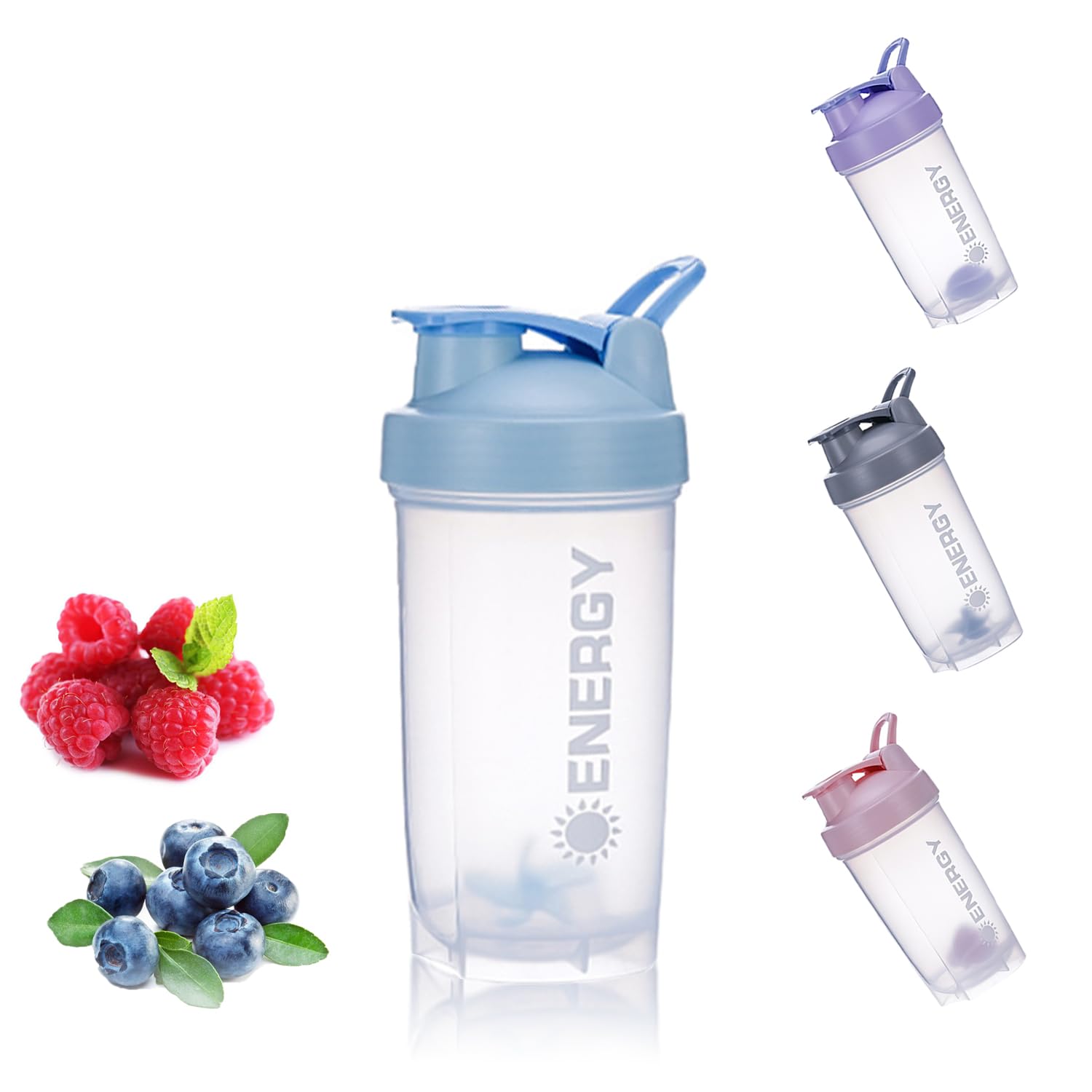 chenqi Protein Shaker Cup with Mixer Ball Gym Shaker Bottle Portable Milkshake Water Cup BPA Free, 500 ml(Blue)