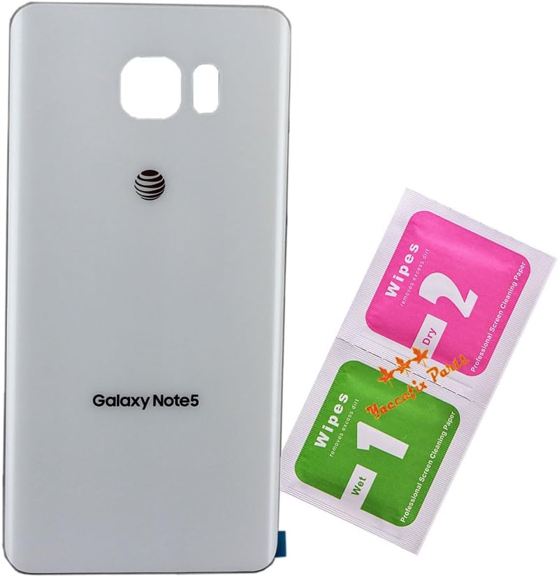 OEM Note 5 At&t Replacement Battery Door Back Cover Glass Panel with Adhesive Preinstalled for Samsung Galaxy Note 5 AT&T N920 (White)