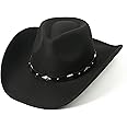 Lanzom Women Men Classic Felt Wide Brim Western Cowboy Cowgirl Hat with Belt Buckle