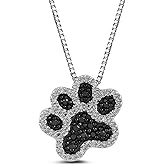 Amazon Essentials Sterling Silver Black and White Diamond Dog Paw Pendant Necklace (0.1 cttw), 18"