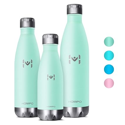 HOMPO Trinkflasche Edelstahl Vakuum Isolierte Wasserflasche 350/500/ 750 ml, Bpa Frei Thermosflasche, Auslaufsicher Isolierfl