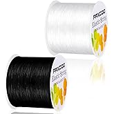 PAXCOO 2 Rolls Elastic String for Bracelets, Stretch Magic Elastic String Bead Cord Jewelry Thread for Friendship Bracelet, Necklaces, Clay Beads, Pony Beads (Black & White)