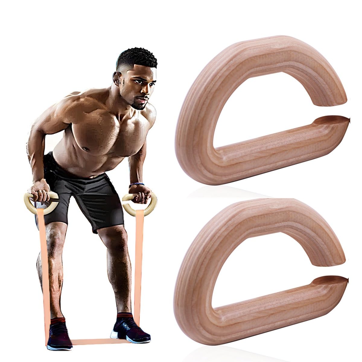 J Bryant Heavy Duty Wooden Resistance Bands Handles, Versatile Exercise Handles with Anti-Slip Grips for Home Gym Pilates, Strength Training, and Full-Body Workouts - 1 Pair