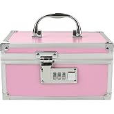 Medication Lock Box Aluminium Alloy Combination Lock for Home and Travel Medicine Lock Box,First Aid Safe Medication Storage Box,7.66''x 5.12''x 4.13'' (Pink)