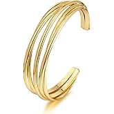 ENSKEFEN Gold Cuff Bracelet for Women Chunky Multi-layer Cross Wire Open Bracelet Hollow Wide Cuff Bracelets Adjustable Gold Open Cuff Bangle Bracelet