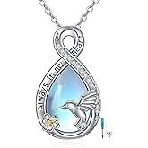 YFN Hummingbird Urn Necklaces Sterling Silver Infinity Moonstone Cremation Necklace for Ashes Cremation Memory Jewelry for Women