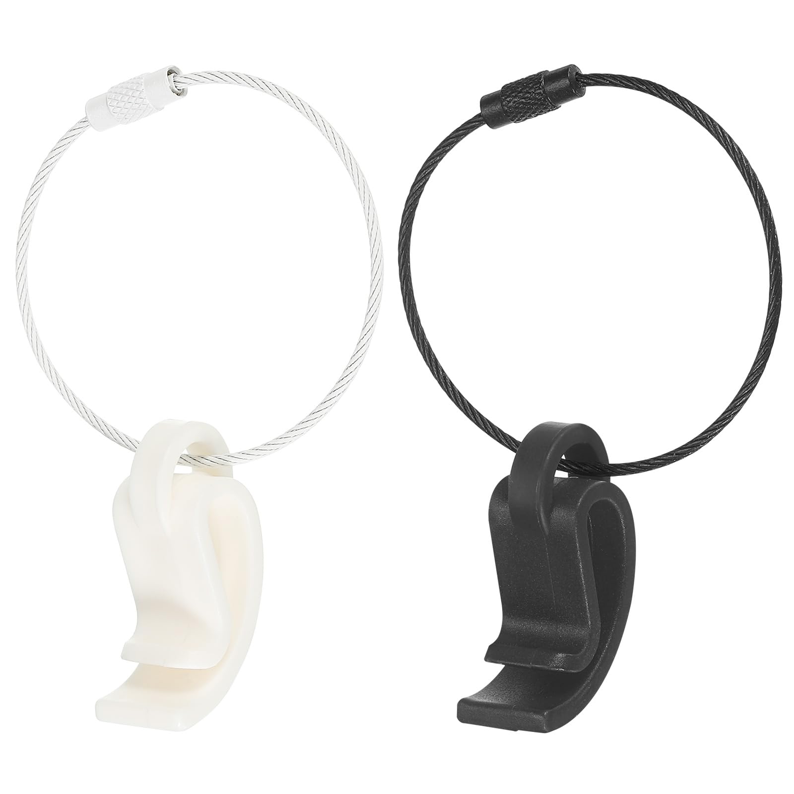 PATIKIL Flying Disc Clip with Wire Cable, 2 Pack Sport Disk Hanger Hook Holder for Carrying Organizing Discs, White Black