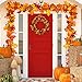 Whaline 2 Pcs Artificial Autumn Maple Leaves Garland, Fall Hanging Plant for Home Garden Wall Doorway Backdrop Fireplace Decoration, Wedding Party Decor (Deep)