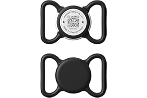 WHOSEID QR Code Airtag Holder, Scan QR Code Send Location Alert Email, Waterproof Full Body Protection Anti-Lost Air Tag Case, Airtag Accessories for Dog, Cats, Collar, Backpack (Black, Large)