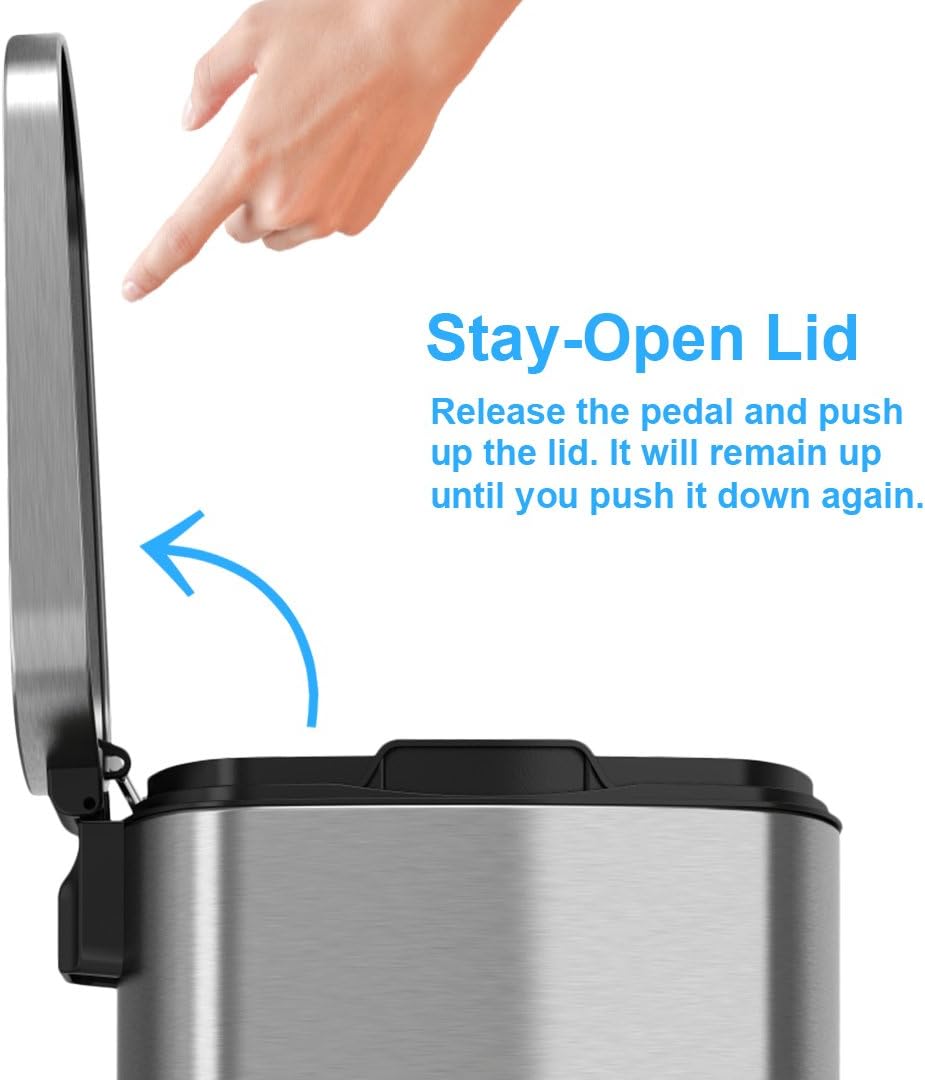 iTouchless SoftStep 13.2 Gallon Stainless Steel Step Trash Can with Odor Control System, 50 Liter Pedal Garbage Bin for Kitchen, Office, Home - Silent and Gentle Open and Close: Itouchless Housewares: Kitchen & Dining