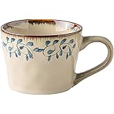 QIXCOZTI Ceramic Mugs for Men & Women, Unique Microwave & Dishwasher Safe Tea/Coffee Rustic Stoneware Cups for Office & Home (Wind sensitive grass)