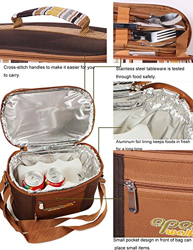 FORBEST Picnic Baskets Tote for 2 Person with Insulation Layer Suitable for Picnic,Outdoor Activities(Coffee)